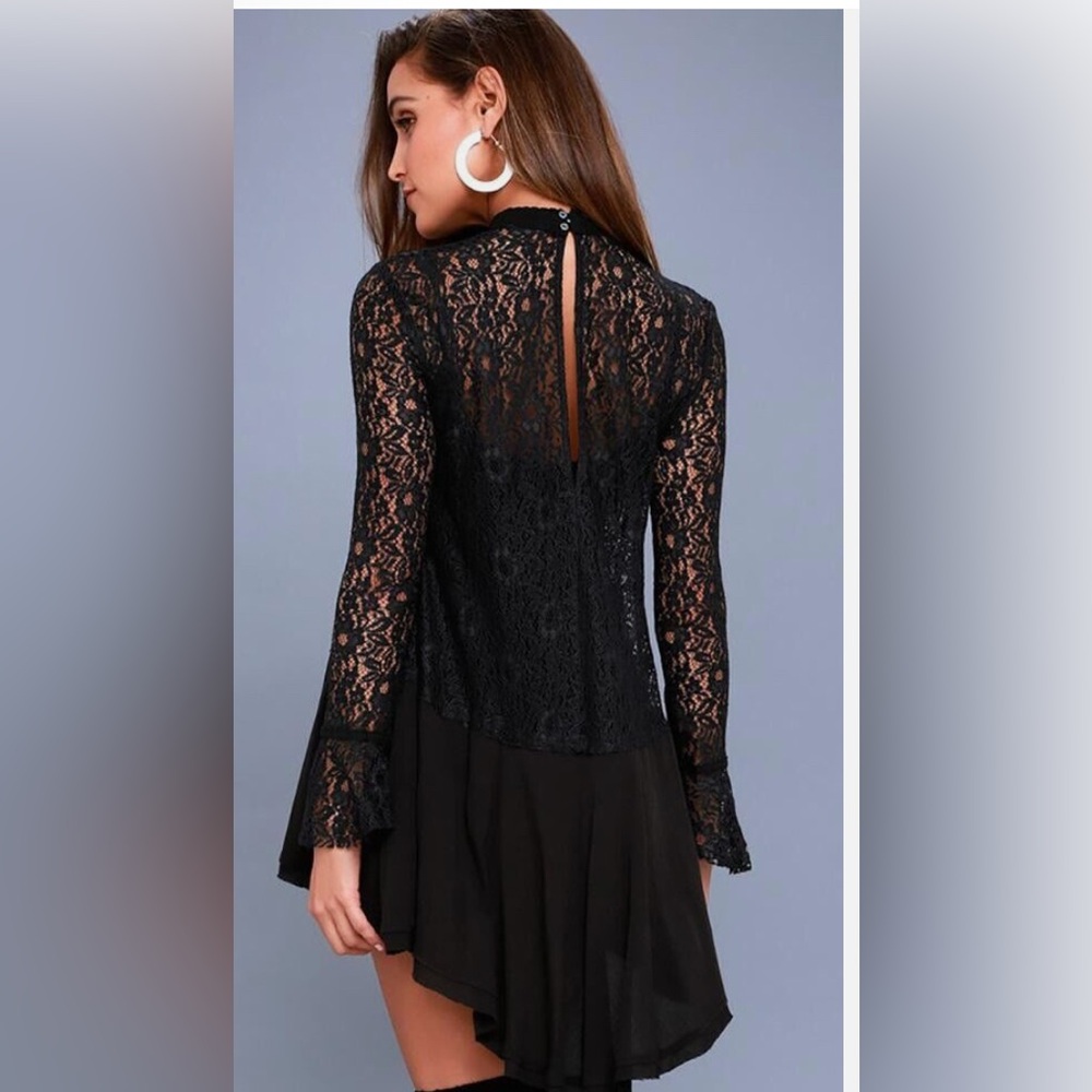 Free People Black Lace Long-Sleeve Mini Dress - Picture 4 of 9
